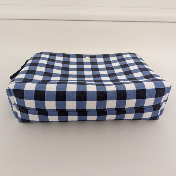 New? EXCELLENT Cond!! Kate Spade New York Blue And White Checkered Cosmetic Case - Picture 4 of 15